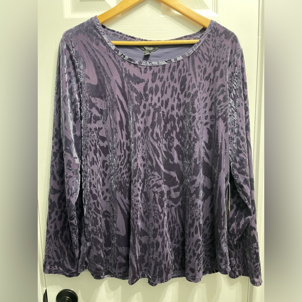 NWT Simply Vera XXL Purple Velvet Burnout Animal Print Long Sleeve Top Vera Wang